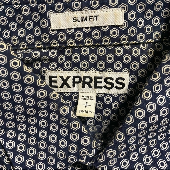 Express Blue White Geometric Print Slim Fit Button Up Shirt - Picture 4 of 5